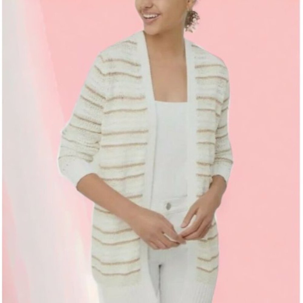 LOFT Cardigan Shimmer Stripe Open Women Size XS knit‎ Oversized NWOT